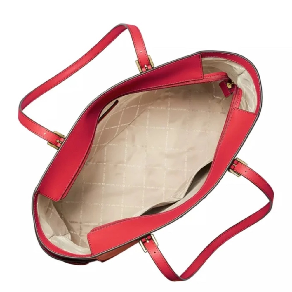 MICHAEL KORS GILLY LARGE DRAWSTRING TRAVEL TOTE LEATHER NWT RED - Picture 3 of 5